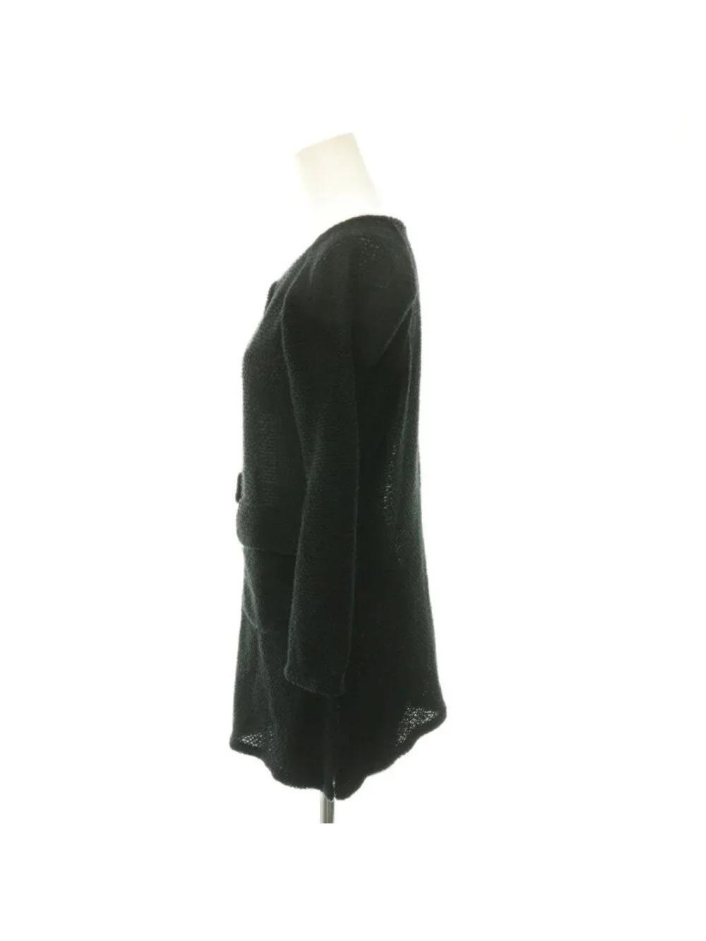 Chanel 18c Hose Button Tweed Cardigan 3/4 Sleeve 38 Black
